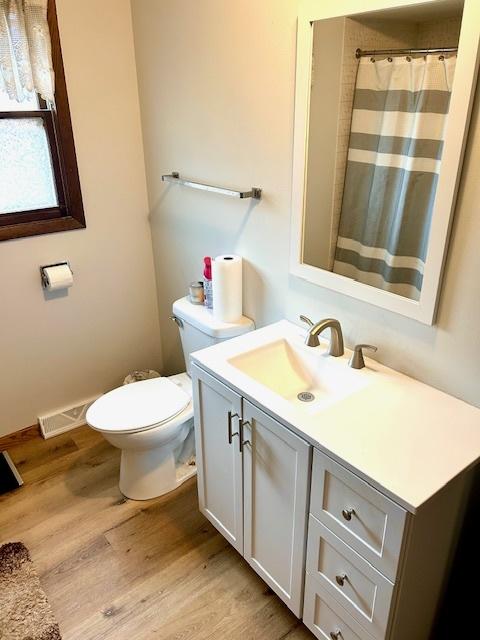14238 S Manistee Ave, Burnham, IL 60633 - full bath featuring vanity, wood finished floors, and a shower with curtain