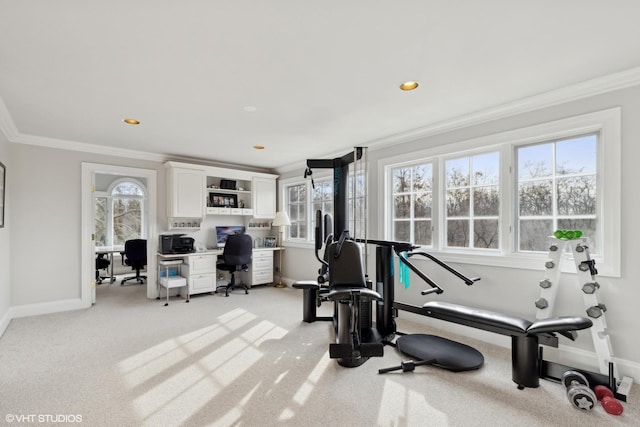 475 Red Fox Ln, Lake Forest, IL 60045 - workout room with crown molding, light colored carpet, and recessed lighting