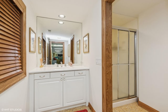 475 Red Fox Ln, Lake Forest, IL 60045 - bathroom with vanity, a stall shower, and recessed lighting