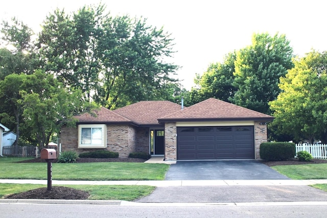 3042 Bar Harbour Rd, Aurora, IL 60504 - ranch-style house featuring asphalt driveway, a garage, brick siding, and roof with shingles