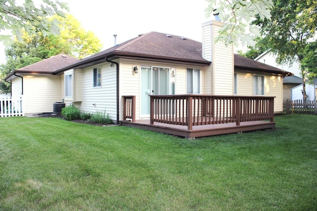 3042 Bar Harbour Rd, Aurora, IL 60504 - rear view of property with a deck, a chimney, and roof with shingles
