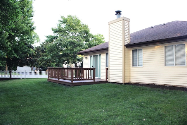 3042 Bar Harbour Rd, Aurora, IL 60504 - back of property featuring a shingled roof, a deck, and a chimney