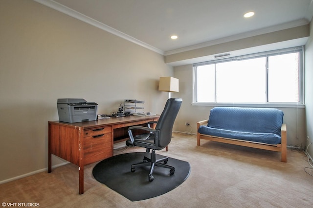 701 Forum Sq Unit 602, Glenview, IL 60025 - carpeted home office featuring ornamental molding and recessed lighting