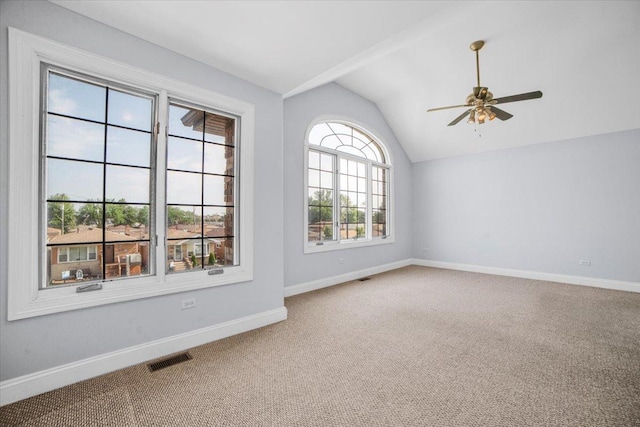 6825 W 64th Pl, Chicago, IL 60638 - unfurnished room featuring vaulted ceiling, carpet, and a ceiling fan