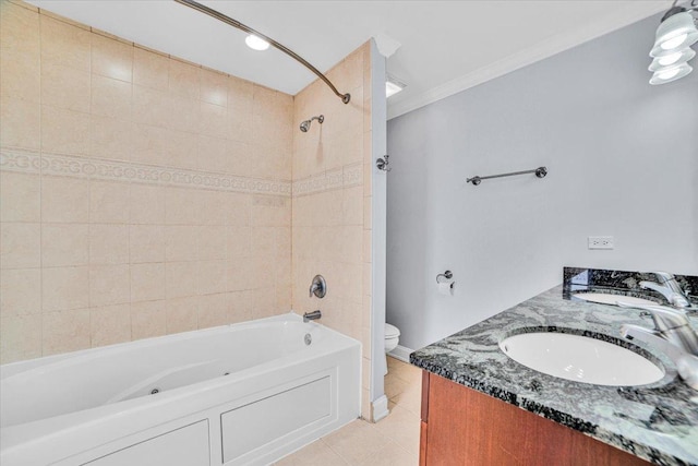 6825 W 64th Pl, Chicago, IL 60638 - bathroom featuring tile patterned flooring, washtub / shower combination, double vanity, and crown molding
