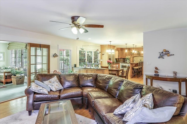 1490 S Ridge Rd, Lake Forest, IL 60045 - living area with a ceiling fan, plenty of natural light, light wood finished floors, and crown molding