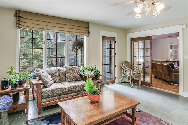 1490 S Ridge Rd, Lake Forest, IL 60045 - living area with a ceiling fan and tile patterned floors