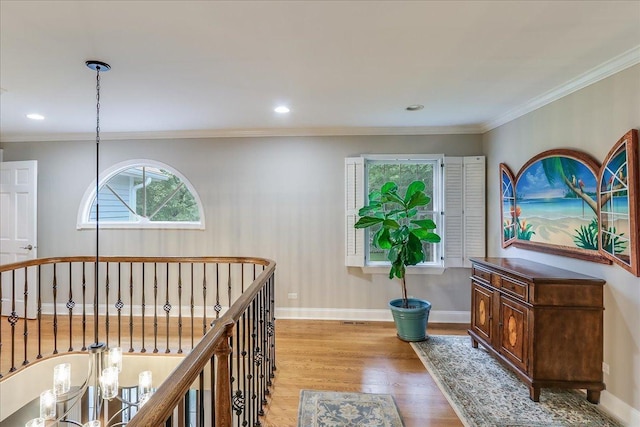 1490 S Ridge Rd, Lake Forest, IL 60045 - hall with wood finished floors, crown molding, and recessed lighting