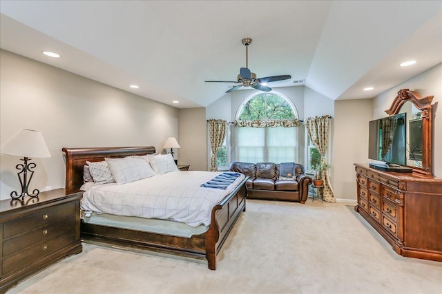 1490 S Ridge Rd, Lake Forest, IL 60045 - bedroom featuring lofted ceiling, light colored carpet, recessed lighting, and a ceiling fan