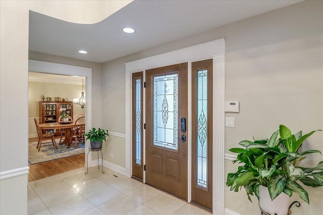 1490 S Ridge Rd, Lake Forest, IL 60045 - foyer featuring light tile patterned floors, recessed lighting, and a chandelier