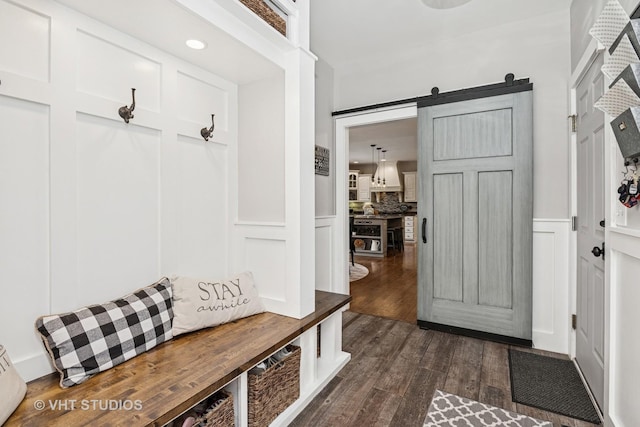 5609 Farmbrook Ln, Crystal Lake, IL 60014 - mudroom with dark wood finished floors and a barn door