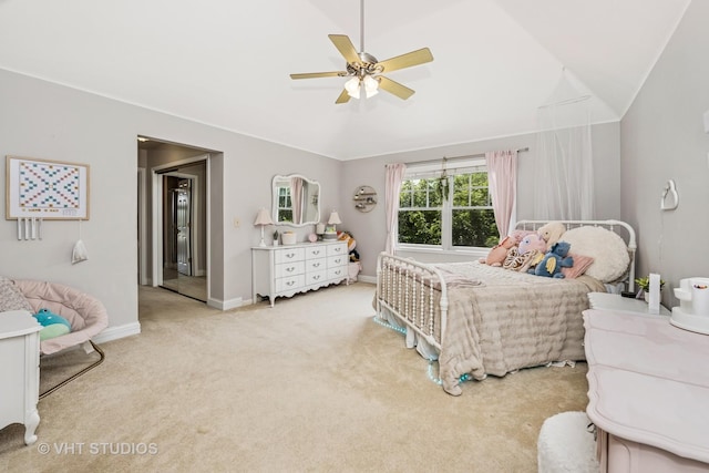 5609 Farmbrook Ln, Crystal Lake, IL 60014 - bedroom featuring vaulted ceiling, light carpet, and a ceiling fan