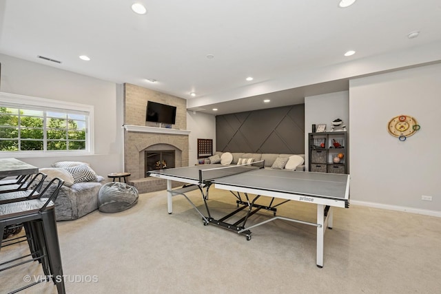 5609 Farmbrook Ln, Crystal Lake, IL 60014 - game room with carpet flooring, recessed lighting, and a brick fireplace