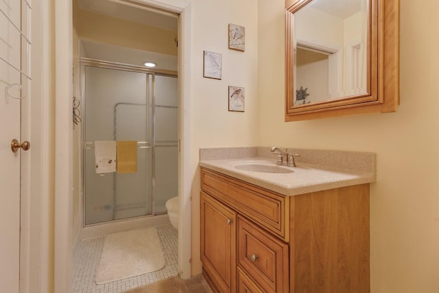 740 Saint Andrews Ln Unit 13, Crystal Lake, IL 60014 - bathroom with vanity, a stall shower, and tile patterned flooring