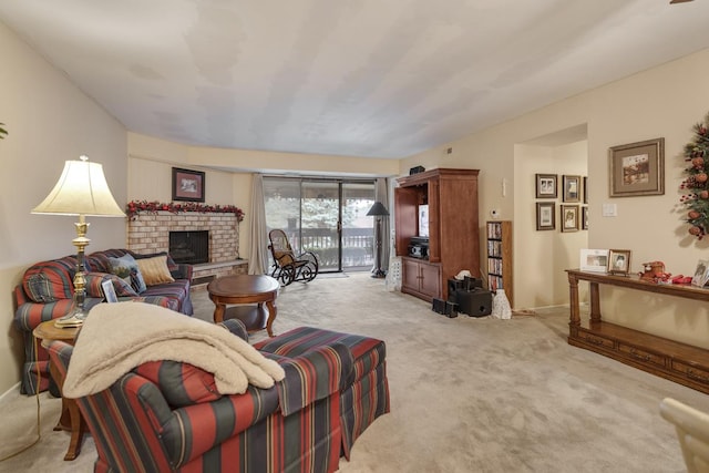 740 Saint Andrews Ln Unit 13, Crystal Lake, IL 60014 - living area with light colored carpet and a brick fireplace
