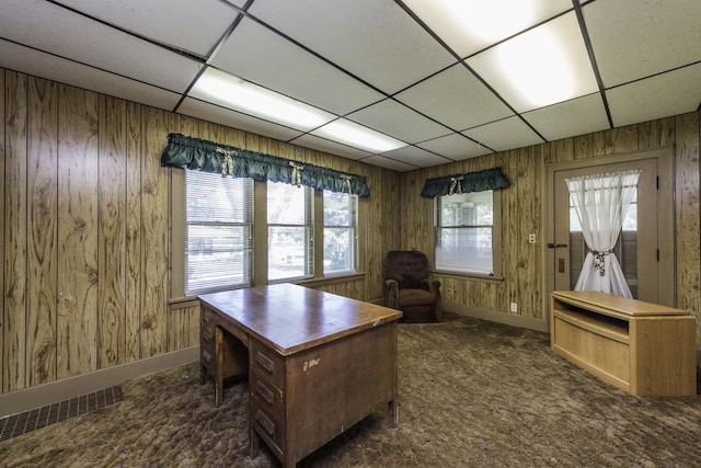 1128 Shiloh Blvd, Zion, IL 60099 - office featuring a paneled ceiling, dark colored carpet, and wooden walls