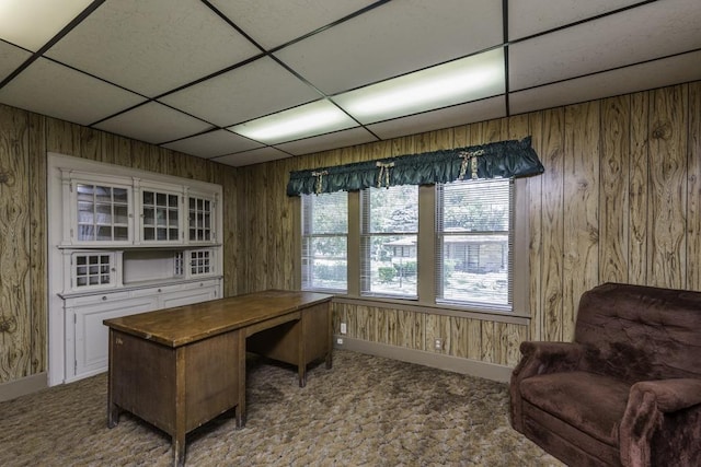 1128 Shiloh Blvd, Zion, IL 60099 - office area featuring carpet, a paneled ceiling, plenty of natural light, and wooden walls