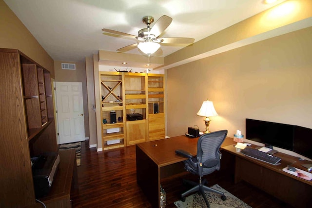 1437 Sage Dr, Bolingbrook, IL 60490 - home office with dark wood finished floors and a ceiling fan