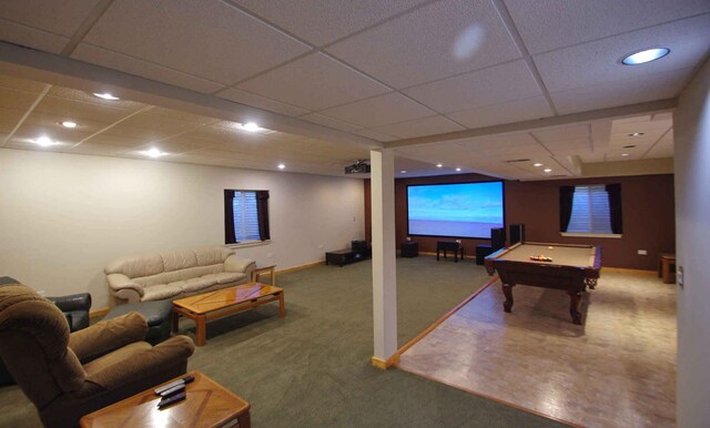 1437 Sage Dr, Bolingbrook, IL 60490 - playroom with carpet, pool table, recessed lighting, and a drop ceiling
