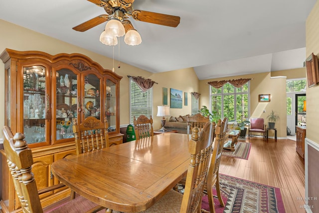 4091/2 Concord Ave, Fox River Grove, IL 60021 - dining area featuring ceiling fan, wood-type flooring, and lofted ceiling