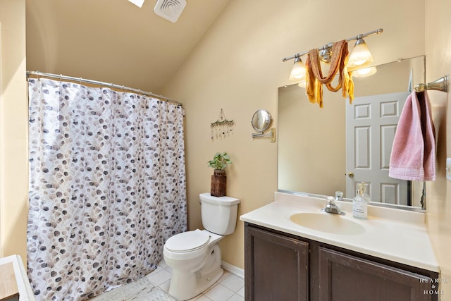 4091/2 Concord Ave, Fox River Grove, IL 60021 - bathroom featuring tile patterned floors, vanity, lofted ceiling, and curtained shower