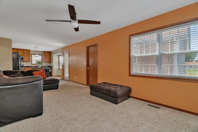 4218 Glenlo Dr, Plainfield, IL 60586 - living area with light colored carpet and a ceiling fan
