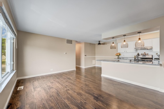 1558 Quaker Ln Unit 174D, Prospect Heights, IL 60070 - unfurnished living room with dark wood-style floors and ceiling fan