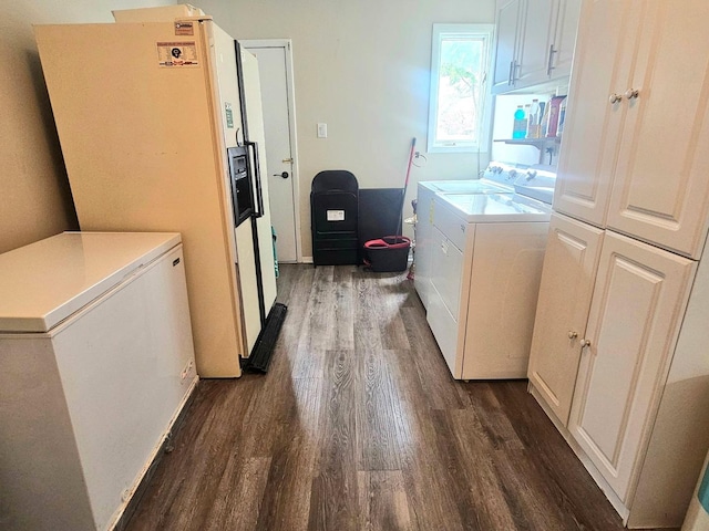 12416 W Prairie Dr, Homer Glen, IL 60491 - washroom with cabinet space, dark wood-style floors, and washing machine and clothes dryer