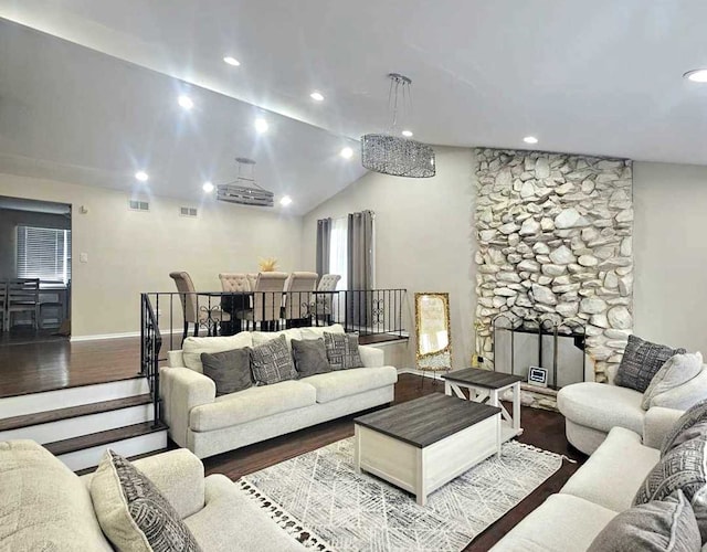 12416 W Prairie Dr, Homer Glen, IL 60491 - living area with wood finished floors, recessed lighting, and lofted ceiling