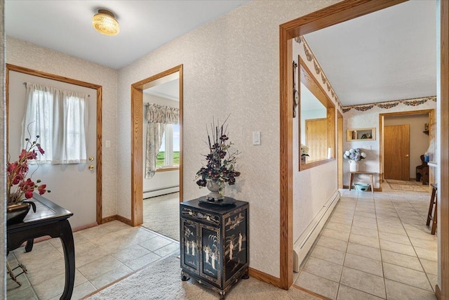 13079 N 1800 E Rd, Pontiac, IL 61764 - foyer featuring baseboard heating, light tile patterned floors, and a textured wall