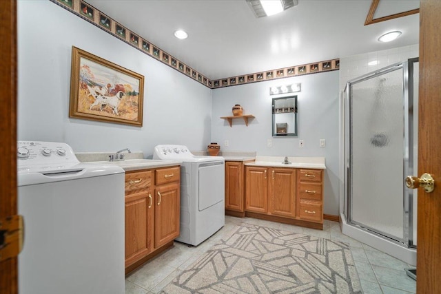 13079 N 1800 E Rd, Pontiac, IL 61764 - washroom featuring cabinet space, independent washer and dryer, and light tile patterned floors