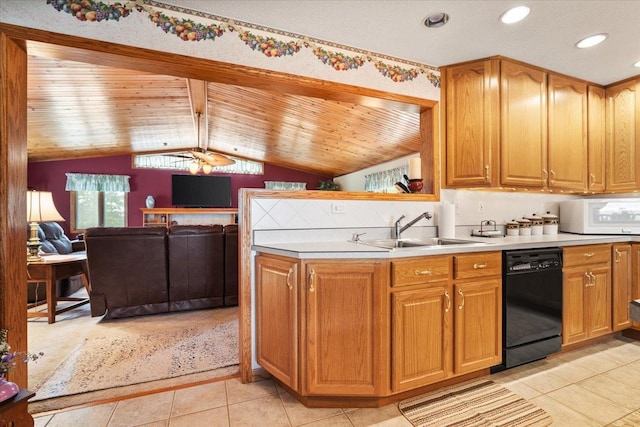 13079 N 1800 E Rd, Pontiac, IL 61764 - kitchen featuring dishwasher, white microwave, lofted ceiling, light countertops, and light tile patterned flooring