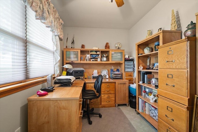 13079 N 1800 E Rd, Pontiac, IL 61764 - office area with light carpet and a ceiling fan
