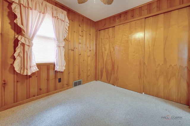 80 N Lake Ave, Third Lake, IL 60030 - carpeted empty room featuring wooden walls and ceiling fan