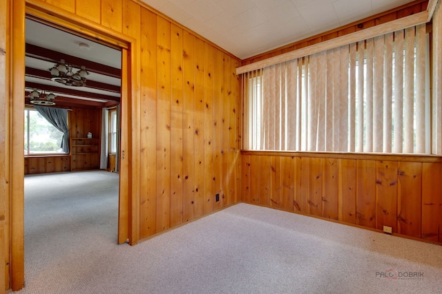80 N Lake Ave, Third Lake, IL 60030 - empty room featuring wood walls, carpet floors, and a chandelier