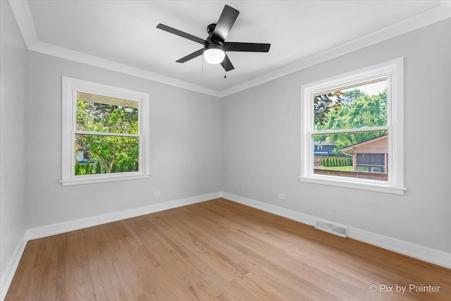 27W075 Fleming Dr, Winfield, IL 60190 - spare room with light wood finished floors, crown molding, and a ceiling fan