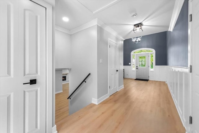 27W075 Fleming Dr, Winfield, IL 60190 - entryway with light wood finished floors and ornamental molding
