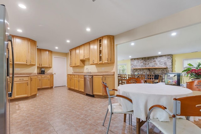 398 Clearmont Dr, Elk Grove Village, IL 60007 - kitchen featuring dishwasher, healthy amount of natural light, refrigerator, light countertops, and recessed lighting