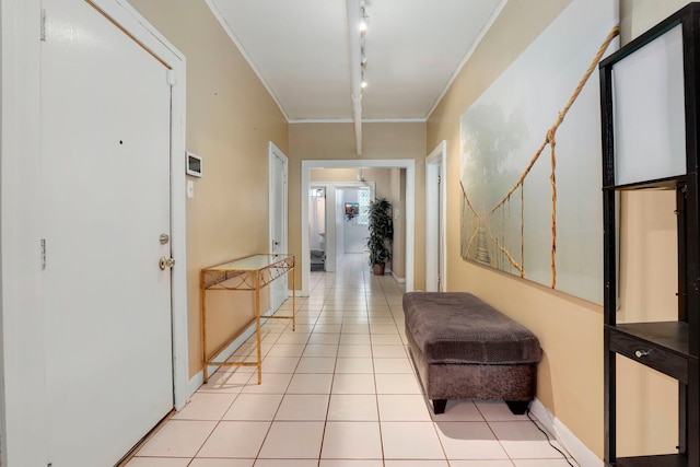 1360 E Madison Park Unit B, Chicago, IL 60615 - hall featuring light tile patterned floors, crown molding, and rail lighting