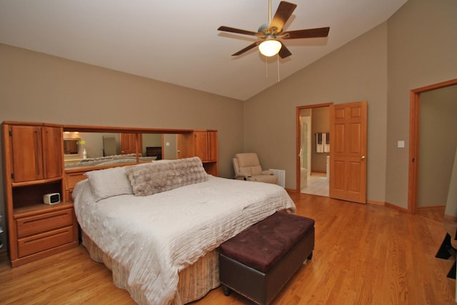 135 Miller Rd, Lake Zurich, IL 60047 - bedroom with light wood finished floors, high vaulted ceiling, and a ceiling fan
