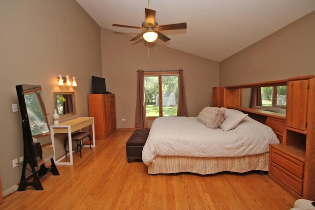135 Miller Rd, Lake Zurich, IL 60047 - bedroom with light wood-type flooring, multiple windows, high vaulted ceiling, and ceiling fan