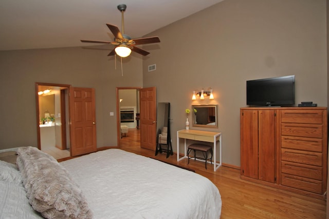 135 Miller Rd, Lake Zurich, IL 60047 - bedroom featuring light wood finished floors, high vaulted ceiling, and ceiling fan