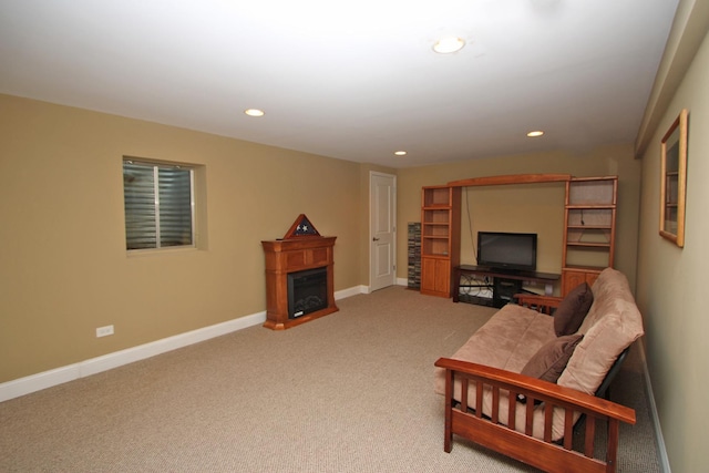 135 Miller Rd, Lake Zurich, IL 60047 - living area featuring a fireplace, light colored carpet, and recessed lighting