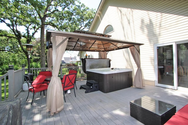 135 Miller Rd, Lake Zurich, IL 60047 - wooden terrace with a hot tub and a gazebo