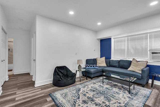 5335 N California Ave Unit 103, Chicago, IL 60625 - living room with wood finished floors, recessed lighting, and cooling unit