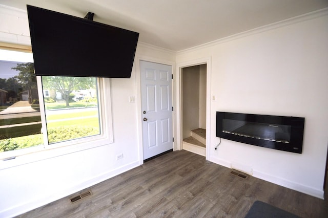 1509 Morris Ave, Berkeley, IL 60163 - unfurnished living room with dark wood-style floors and ornamental molding