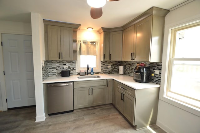 1509 Morris Ave, Berkeley, IL 60163 - kitchen with dishwasher, tasteful backsplash, ceiling fan, light countertops, and light wood-style floors