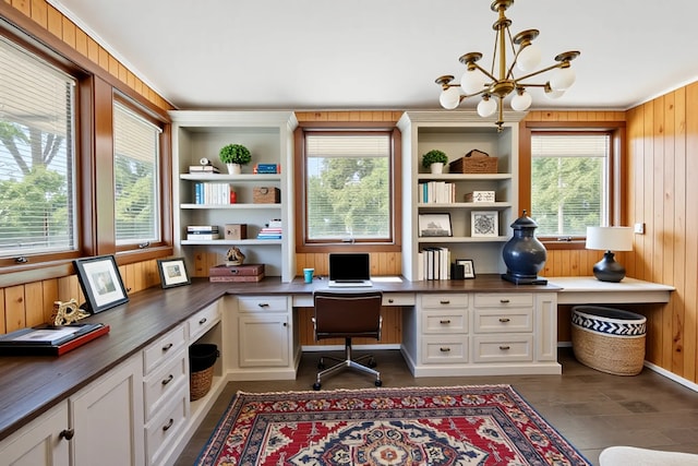 1902 N Washington St, Wheaton, IL 60187 - office featuring built in study area, a chandelier, and wooden walls