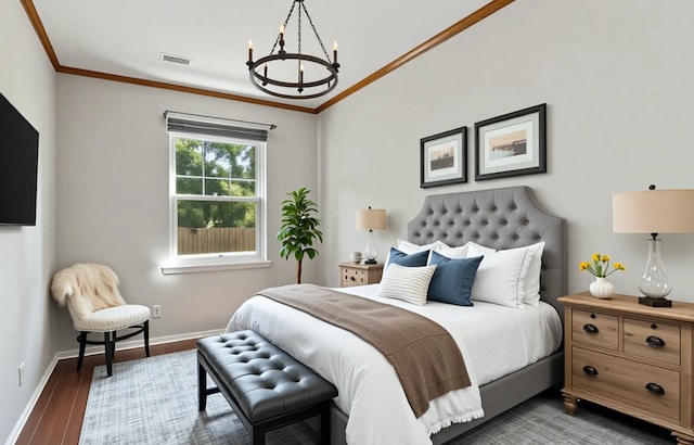 1902 N Washington St, Wheaton, IL 60187 - bedroom with a chandelier, ornamental molding, and wood finished floors