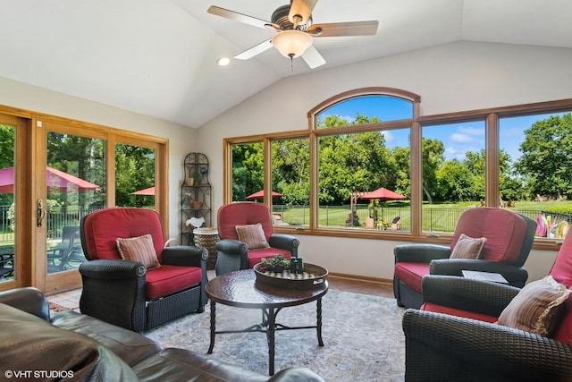 10305 Ridge Ln, Huntley, IL 60142 - living area featuring lofted ceiling, healthy amount of natural light, and ceiling fan